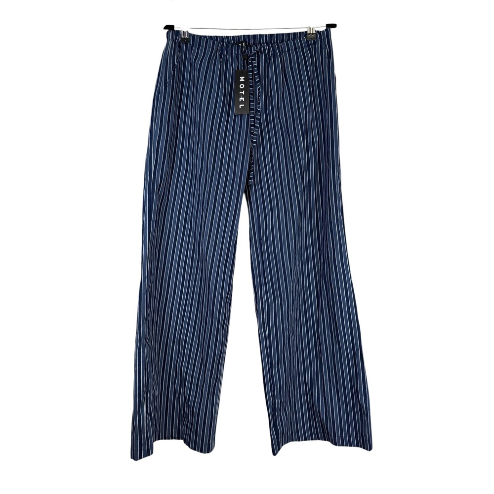Motel Lirura Trouser Indigo Stripe Dark Blue Wide Leg Pants Small NWT